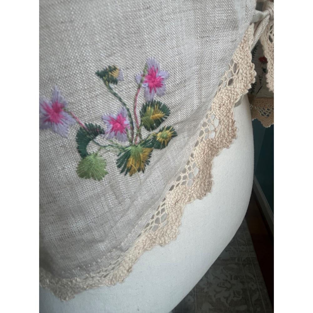 VICI Floral Embroidered Linen Blend Tie Front Lace Trim Top VC1416T Beige Small - Picture 6 of 8